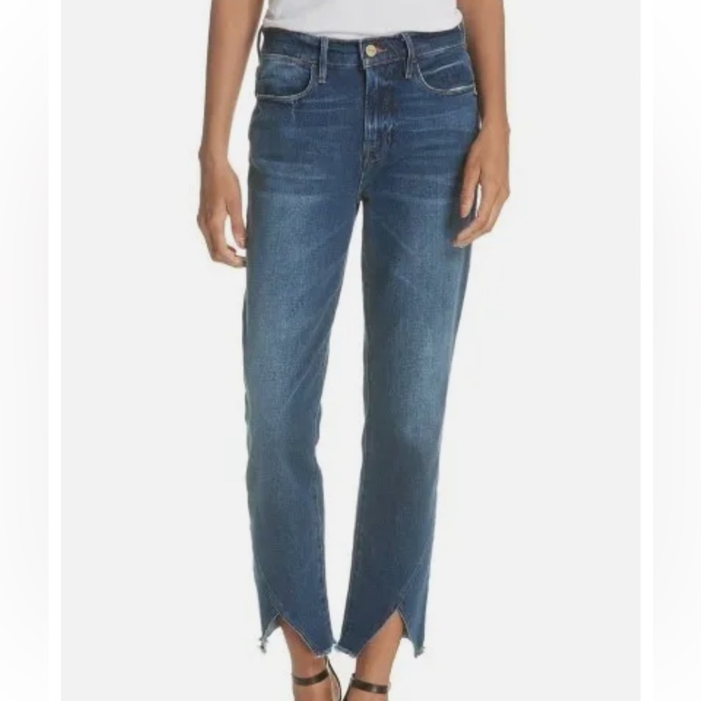 NWT Frame Denim Le High Straight Raw Edge Jeans with Triangle Hem, Size 32